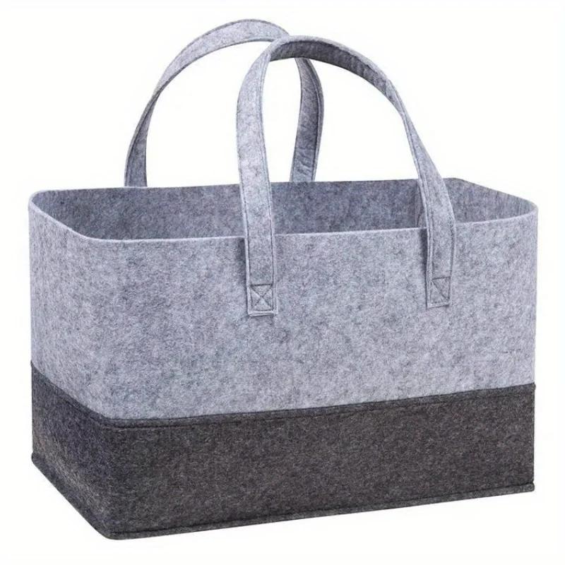 1pc Felt Handbag Large Capacity Shopping Bag, Foldable Tote Bag For Toy Book Sundries Storage With Handle