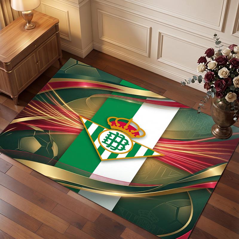 Real Betis Football Print Crystal Velvet Rug, Comfortable Water Absorbent Non Slip Indoor Floor Carpet