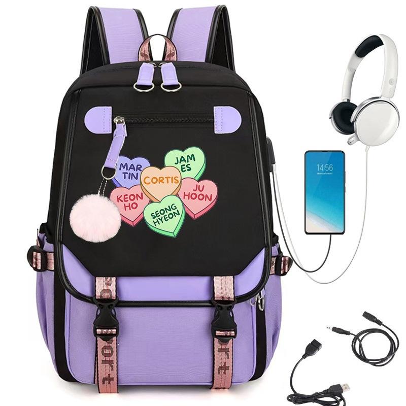 KATSEYE K-Pop Cartoon USB-Lade Rucksack Schultasche 60123-1