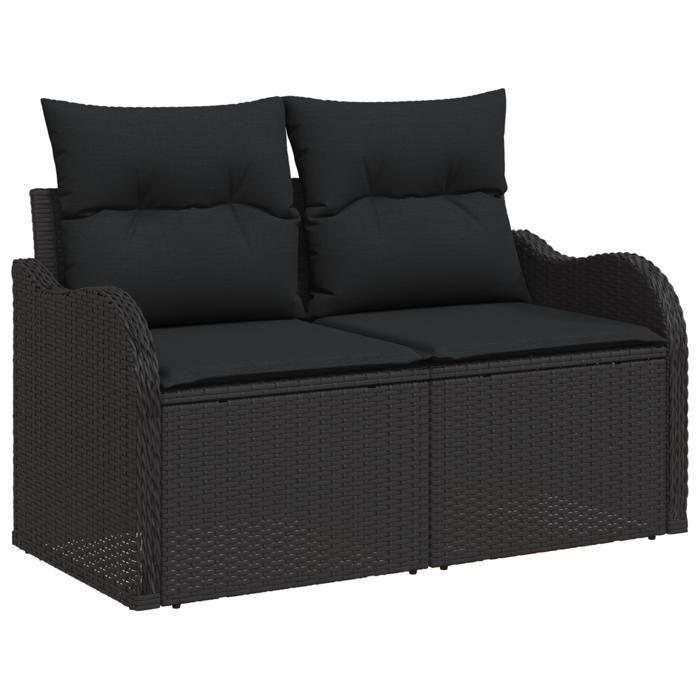 Ensemble de 5 Pièces Canapé de Jardin avec Coussins Noir Poly Rattan Acacia, Canapé de Jardin 2 Places avec Rangement &amp; 3356056