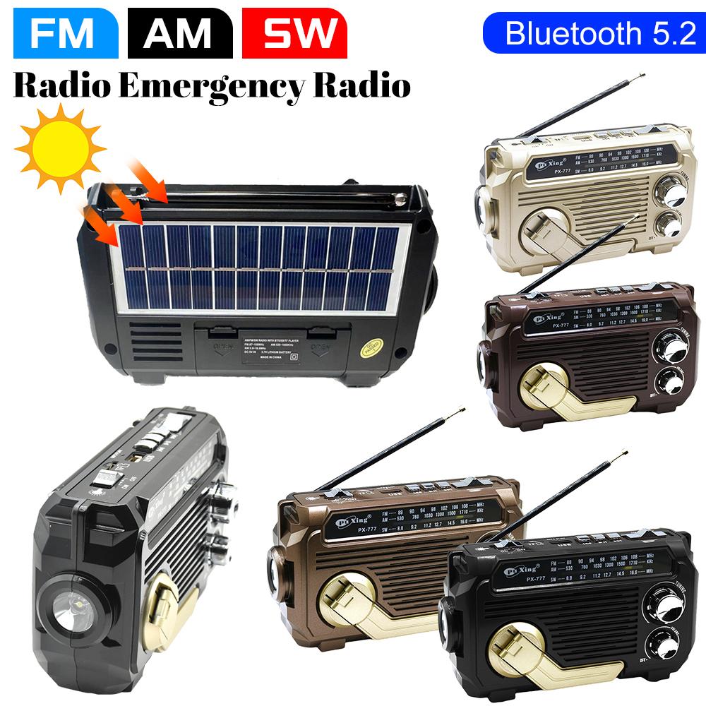FM AM SW Radio Emergency Radios Receiver Solar Charging Hand Crank Radio Bluetooth 5.2 Support TF USB Outdoor Emergency Radio