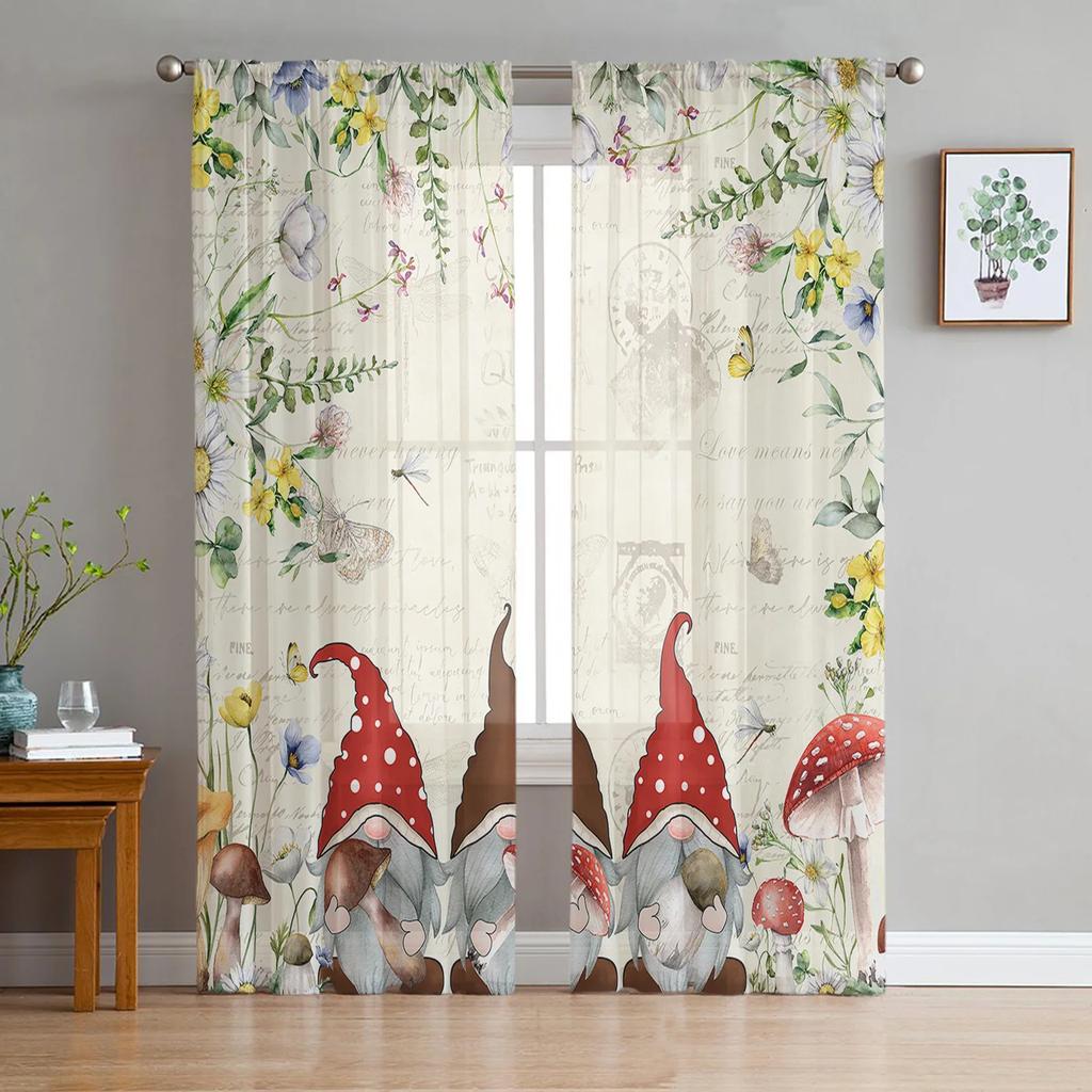 Mushroom Plant Vintage Sheer Drapes for Bedroom Living Room Decoration Window Curtain for Kitchen Curtain Panels