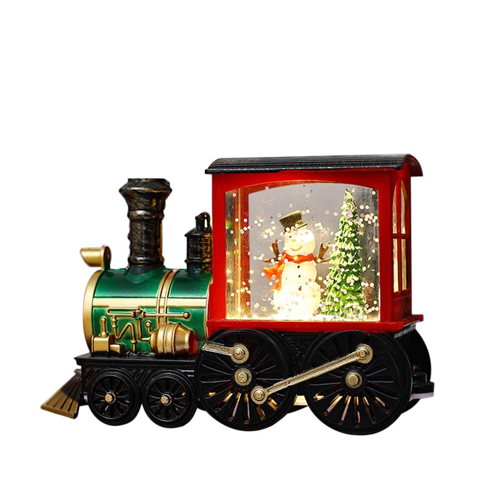 Christmas Train Lantern Decoration Christmas Snowman Santa Train Water Swirling Glitter Lantern Battery Operated Christmas Gifts