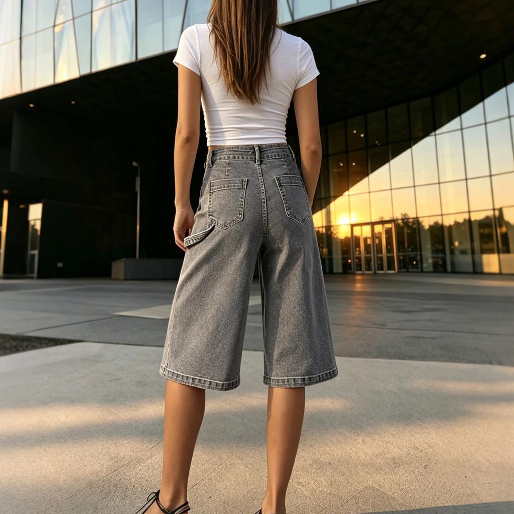 Women's High- Wide-Leg Cropped Jeans, Color Loose-Fit Straight-Cut Denim Pants