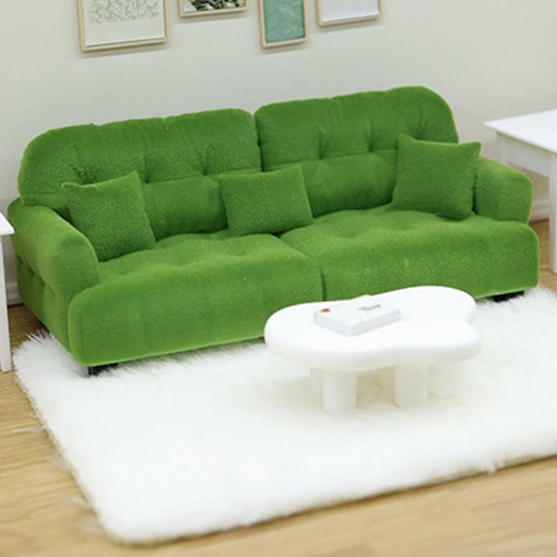 Handmade Mini Couch Dollhouses Single Sofa Set Flocking Loveseat Seater For Realistic Bedroom Scenes