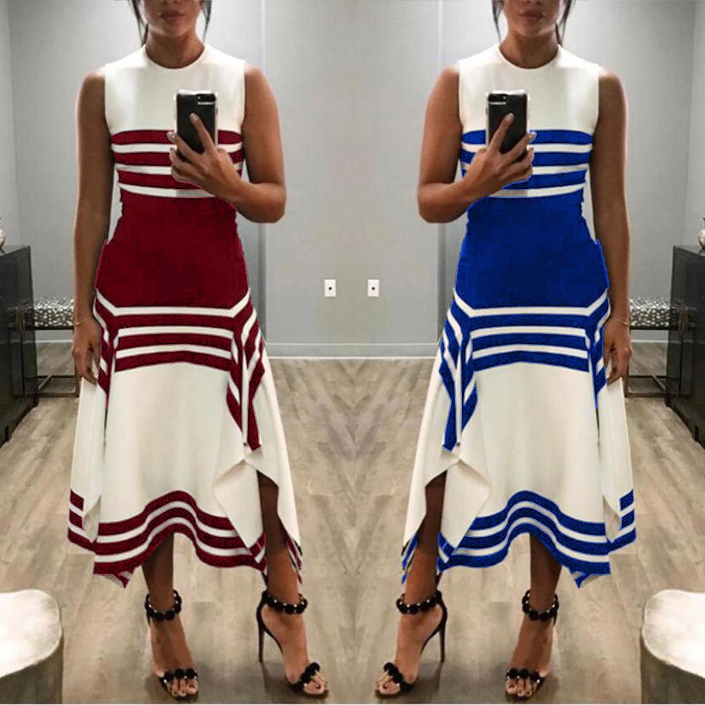 

Женщины Полоса Без рукавов Повседневное платье Женщины Круглый шея Vestido Midi Платья для вечеринок