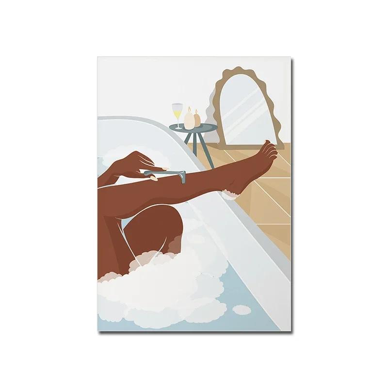 Take A Bath Boho Poster Black Woman Feminism Nordic Art Print Body Care Canvas Painting Wall Picture Living Room Bathroom Decor