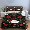 Christmas Santa and Holly Pattern Bedding Duvet Cover Set Duvet Cover Pillowcases  (1*Duvet Cover 2*Pillowcases, Without Duvet Insert)