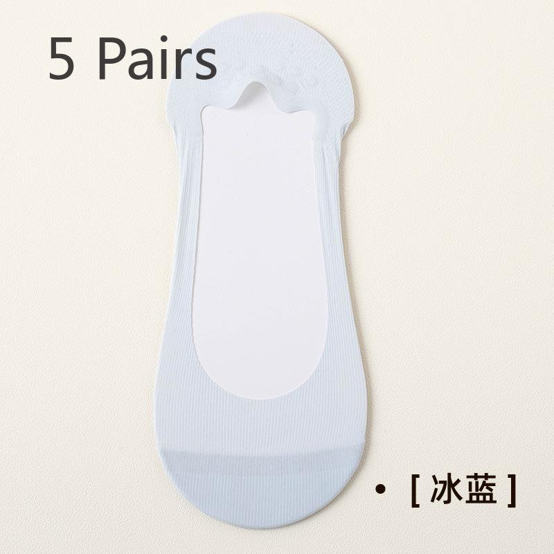 

5 пар женских летних тонких шелковых прохладных дышащих нескользящих носков-лодочек 5 Pairs синий