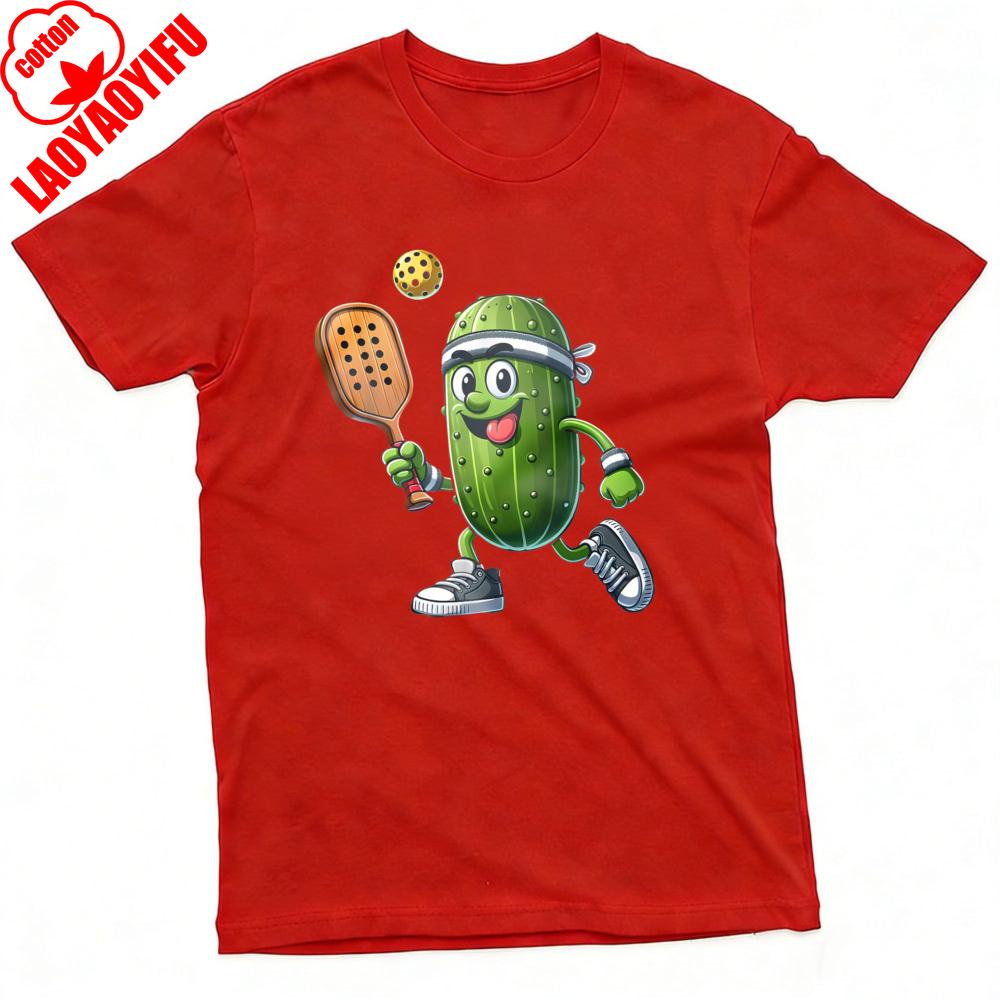 Cucumber Playing Pickleball Summer Unisex TShirt Casual Funny Design for Outdoor Activities and Sports Clothes Summer Tees