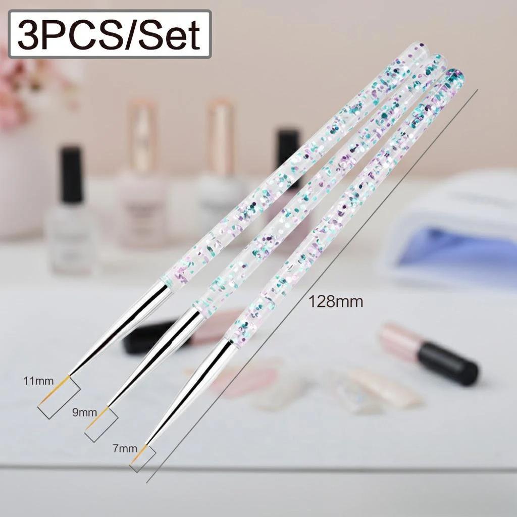 

3pcs Acrylic Nail Art Brush Set Superfine Pull Line Pens for DIY Drawing and Striping Design Nail Tools светло-серый
