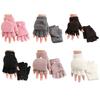 1Pair Women Men Soft Coral Fleece Gloves Half Finger Mittens Winter Warm Gifts