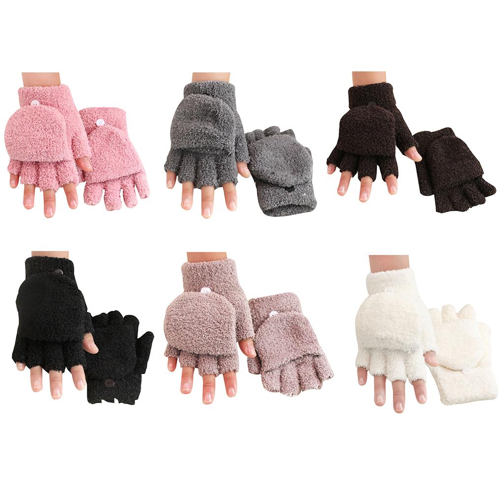 1Pair Women Men Soft Coral Fleece Gloves Half Finger Mittens Winter Warm Gifts