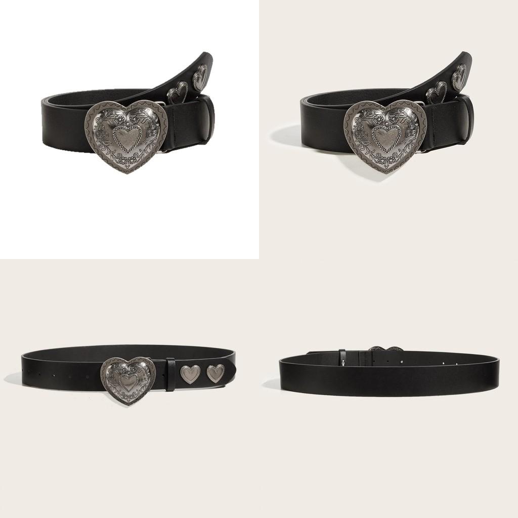 Solid Color Retro Summer Punk Leather Belt With Heart Snap Closure Look Trendy