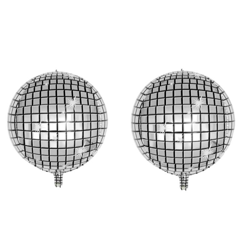 2pcs 22 Inches Silver Birthday Disco Party Ball Foil Ballon Set Happy Birthday Party Decoration Decorative Balloons for Party