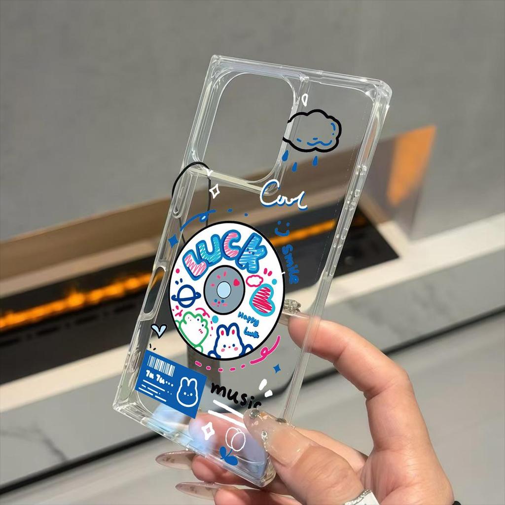 Quadratischer Rückenschutzhülle Transparent für iPhone 12 11 13 15 Plus 16 ProMax 14 Pro Max Anti-Sauerstoff, Englisches Schallplattenmuster Gehäuse