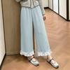 ZANZEA Women Casual Elastic Waist Loose Casual Lace Splice Cropped Pants