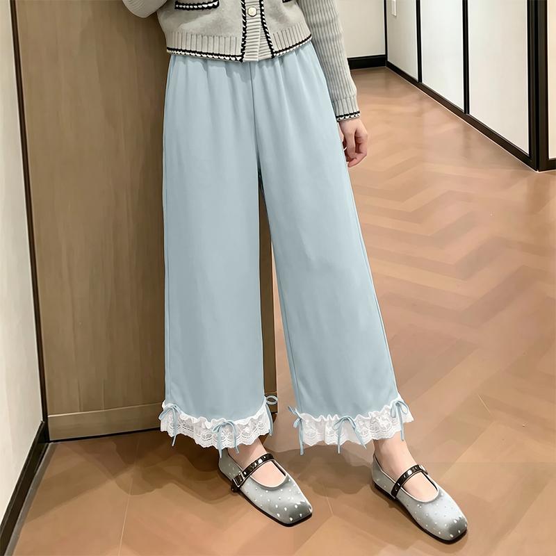 ZANZEA Women Casual Elastic Waist Loose Casual Lace Splice Cropped Pants M