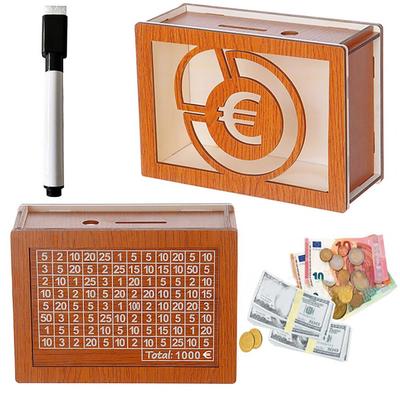 Tirelire en bois avec marqueur de compteur, grande capacité, dollars américains, euros, livres sterling, tirelire, conteneur pour pièces de monnaie, étui pour économiser de l'argent