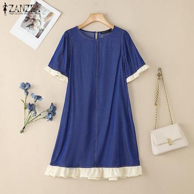 Women Summer Round Neck Casual Short Sleeve Dress