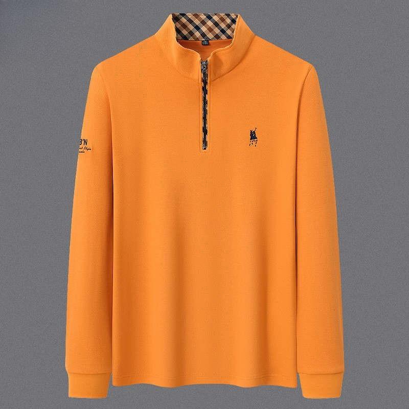 TrendHub Men's Embroidered Half Zipper T-shirt High End Brand Autumn Winter Leisure Fashion Comfort Long Sleeved Stand up Collar T-Shirt