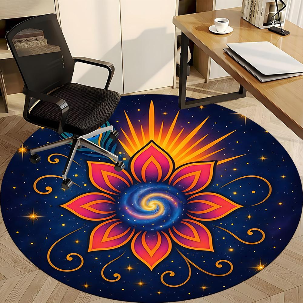 1pc Cosmic Lotus Mandala Carpet for Office Non-Slip, Round Carpet, Soft & Comfortable, Carpet for Office, Lightweight Round Floor Mat