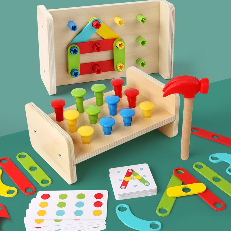 

Wooden percussion piling table, colorful fun piling games for children 1-2-3 years old