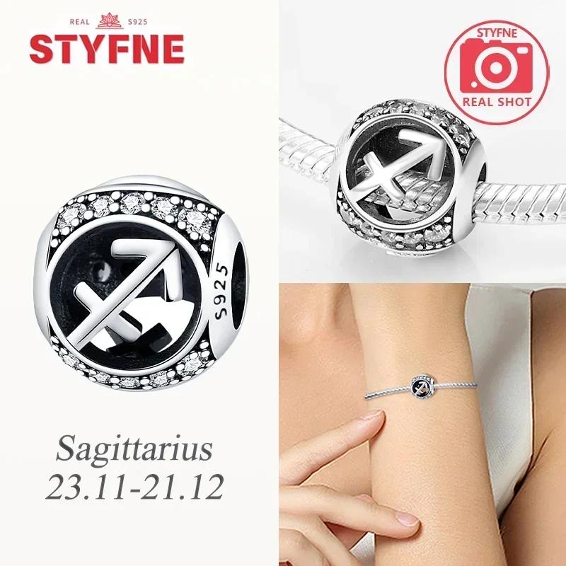 Genuine Copper White Twelve Zodiac Signs Simple Pisces Scorpio Bead Fits Bracelets Women DoItYourself Birthday Beautiful Gifts Accessory