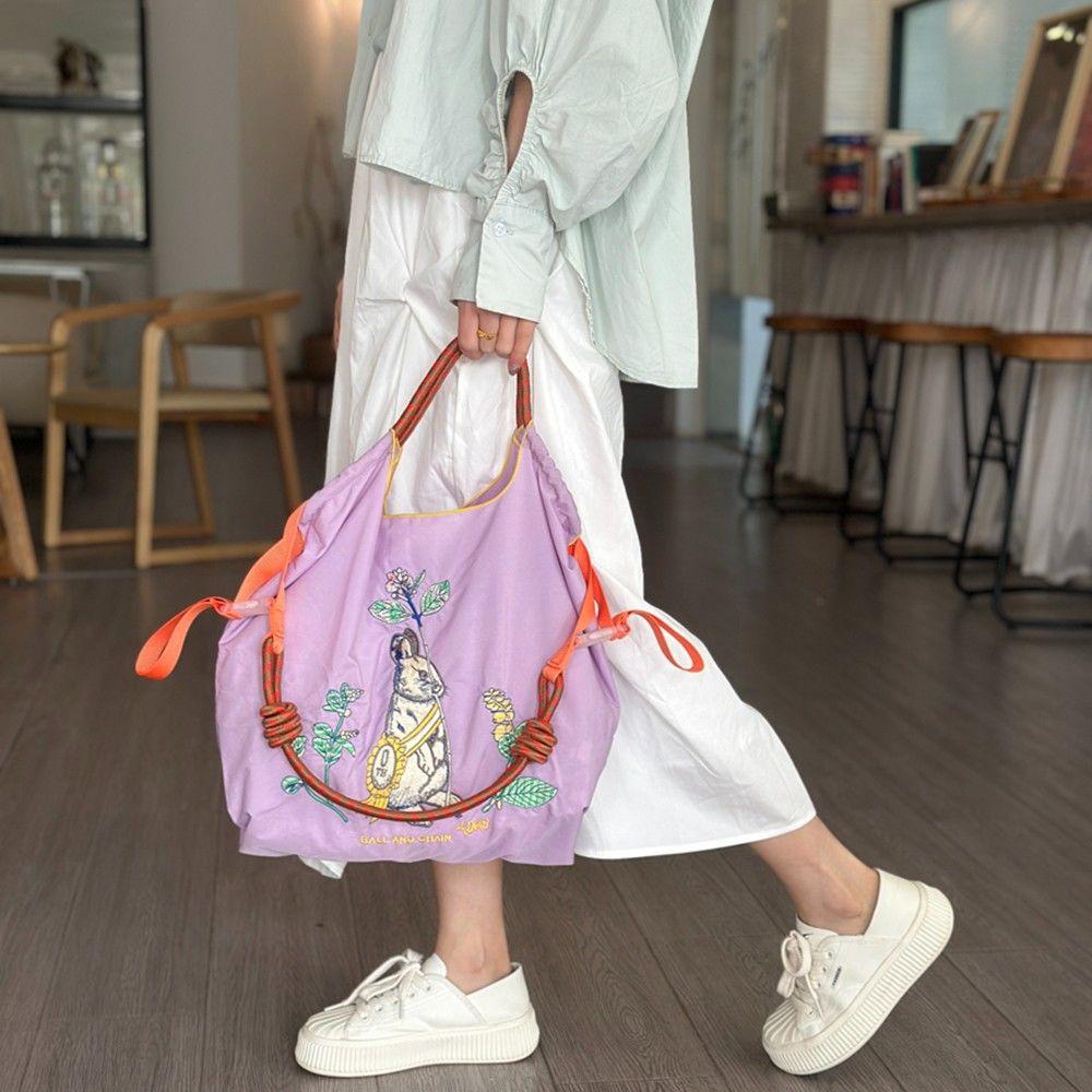 Embroidered Eco-Friendly Canvas Shopping Tote - Large Capacity Handheld/Shoulder/Crossbody Bag