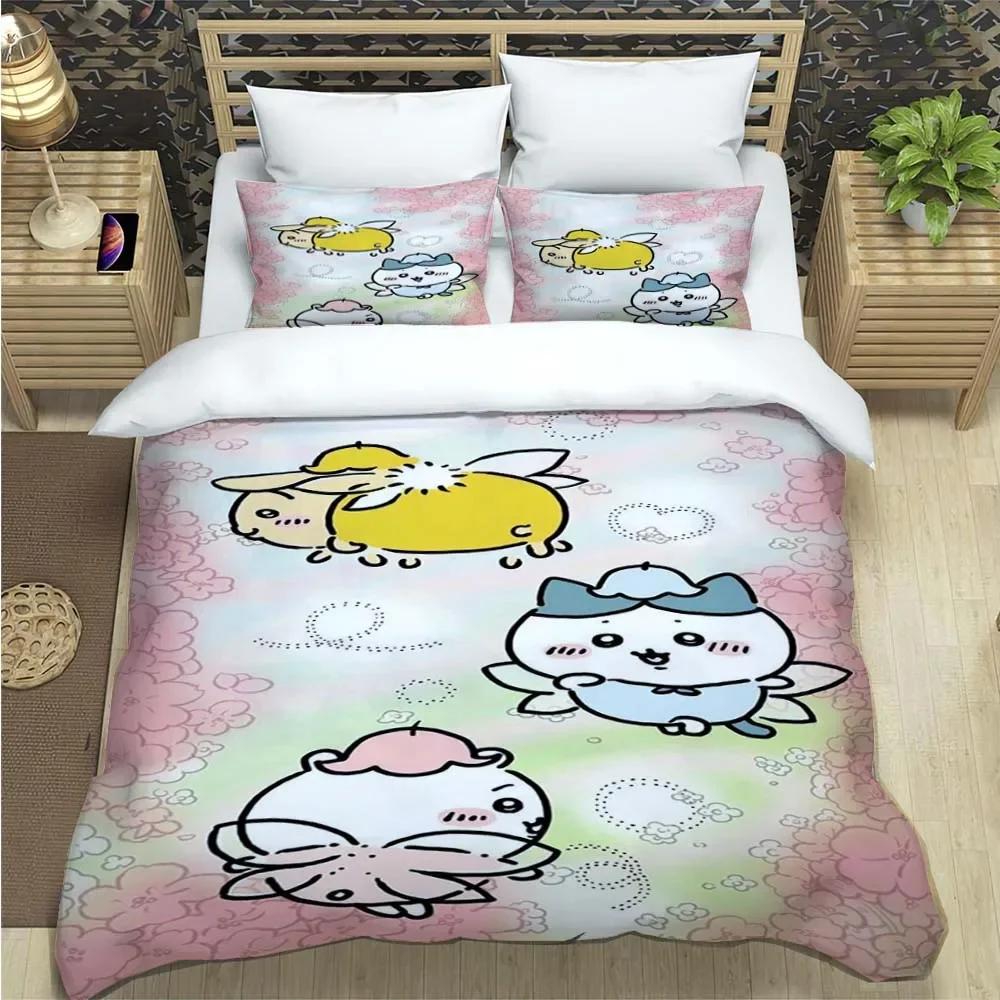 Cartoon Chiikawa Pattern Quilt Cover With Pillowcases 3D Digital Printed Bedding Set Twin Full Queen King Christmas Gift