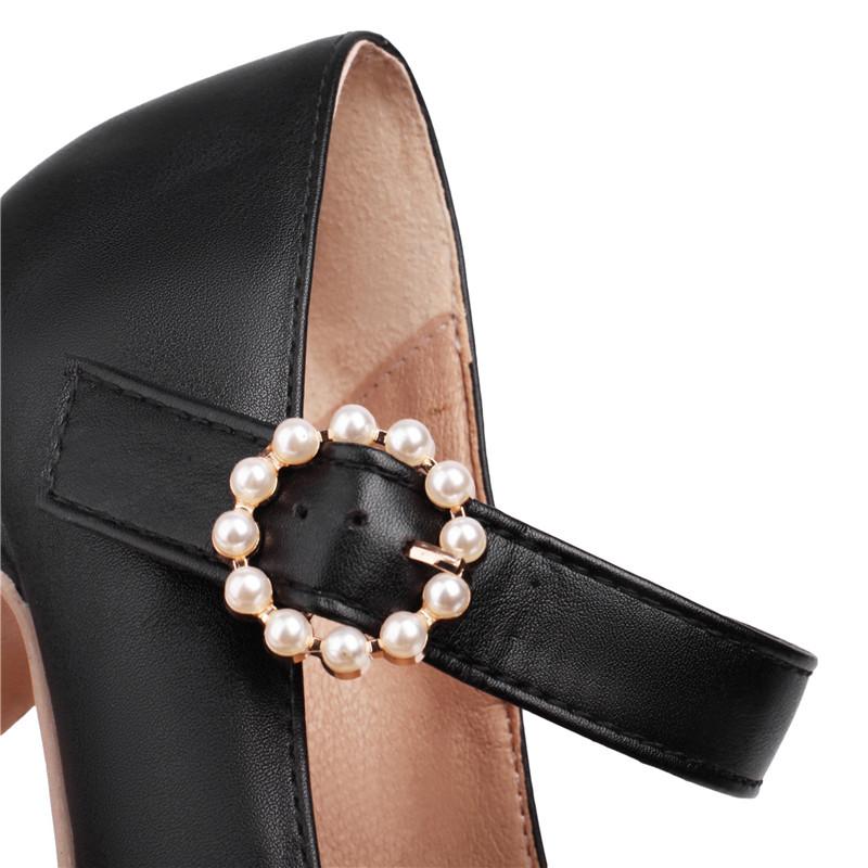 Enkeltsko med høye hæler for kvinner vår og høst nye enkel vanntett plattform tykk hæl grunt munn stor størrelse fire årstider sko