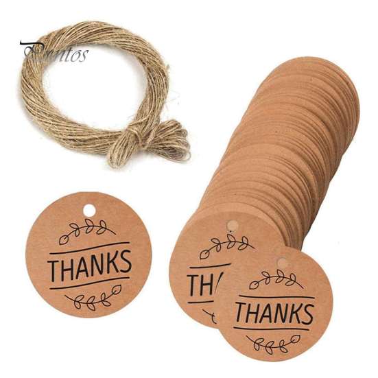 Natürliche Papieranhänger 100 Stück Danke mit Schnur, Runde Geschenkanhänger, Vorgeschnittenes Hochzeitsgastgeschenk-Etikett mit Loch zum Aufhängen für Partygeschenke und