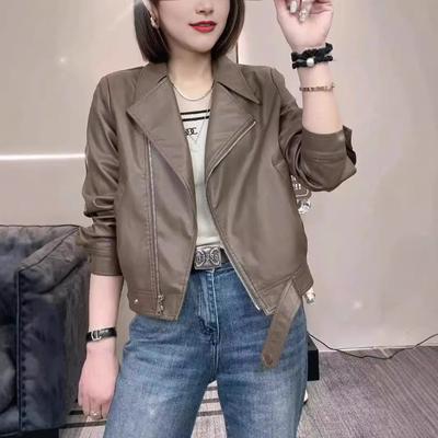 Herbst neue europäische Station kurzen Anzug Kragen Lederjacke für Frauen Frühling und Herbst kleine PU-Lederjacke Top