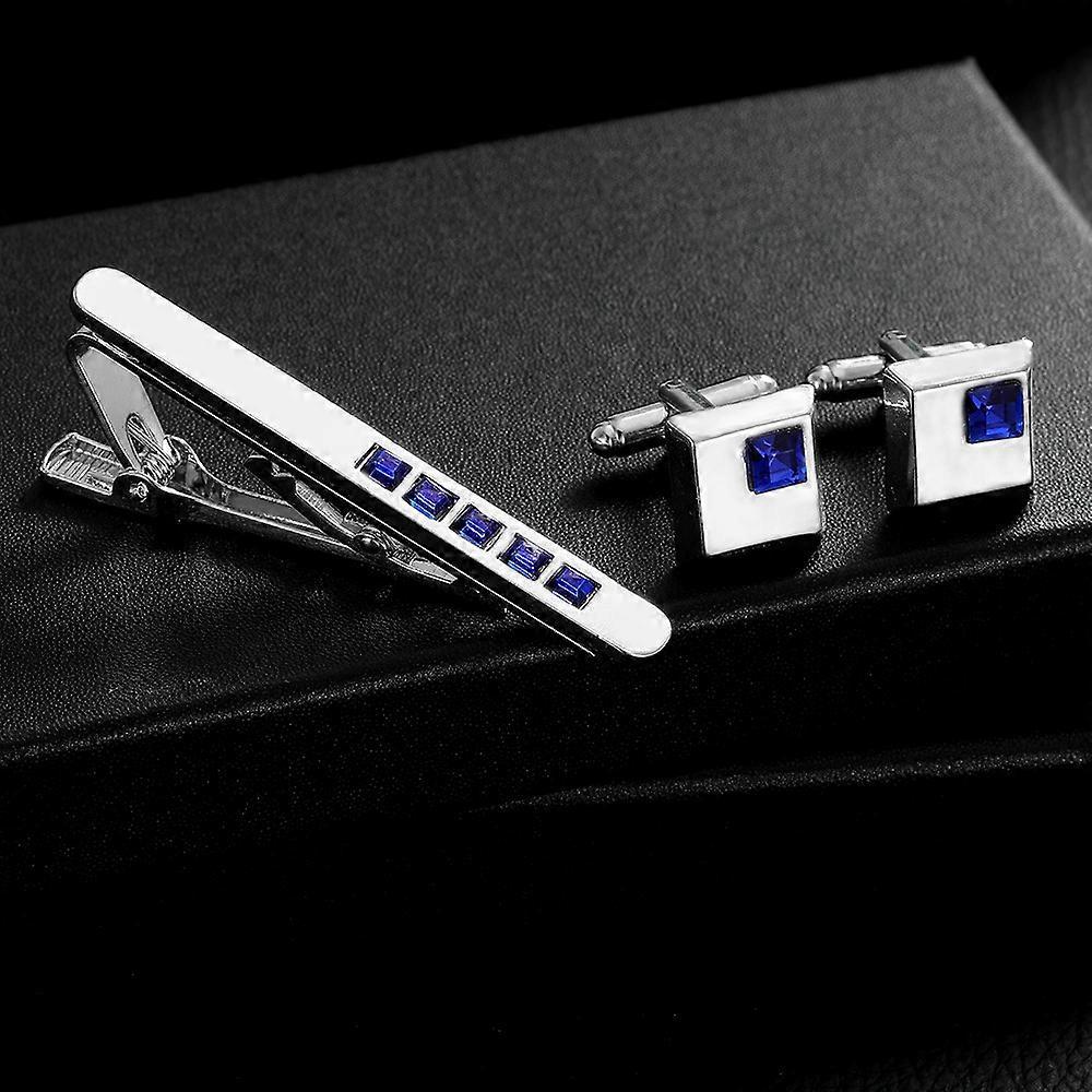 New men's French shirt, business tie clip, and cufflink set, retro blue diamond alloy collar clip.