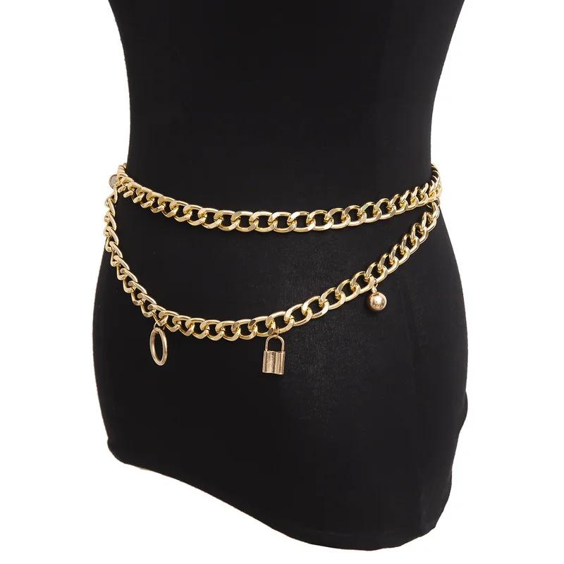 Ladies Personality Temperament Chain Round Bead Waist Belt Geometric U-shaped Tassel Lock-shaped Multi-element Belt Waist Chain
