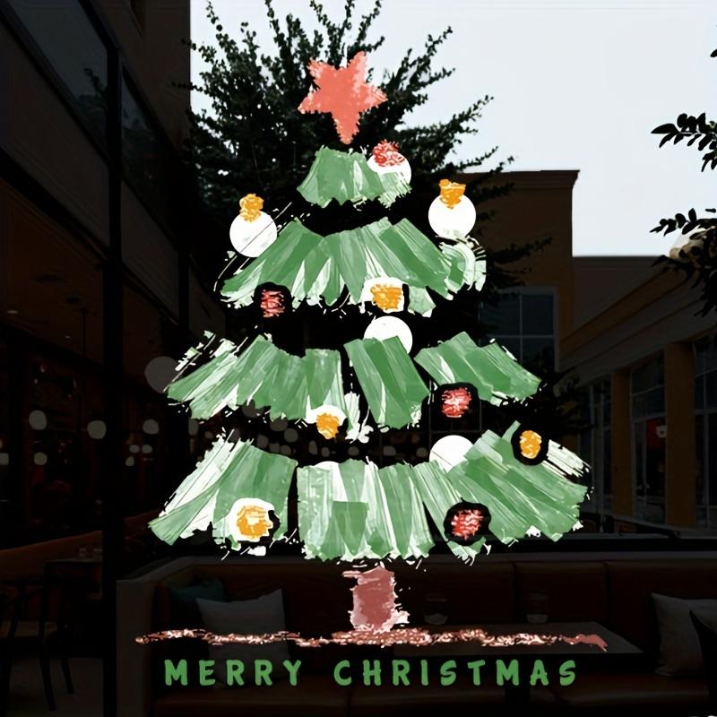 1 Piece Reusable High Definition Christmas Tree Glass Window Sticker - Static No Residue Door and Window and Shopping Mall Decoration Sticker