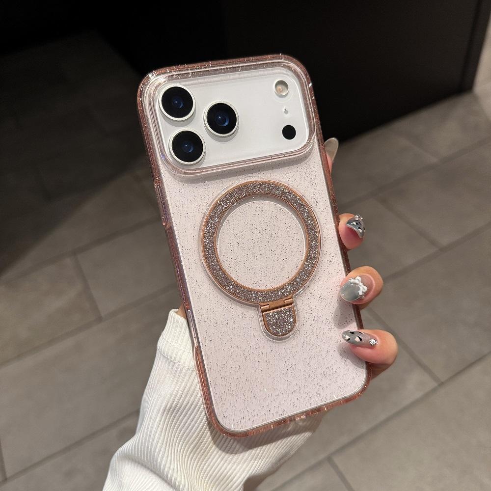 Transparent Glitter Bracket Phone Case For iPhone 17 16 15 14 Plus 13 12 11 Pro Max Luxury Shockproof Protective Back Cover