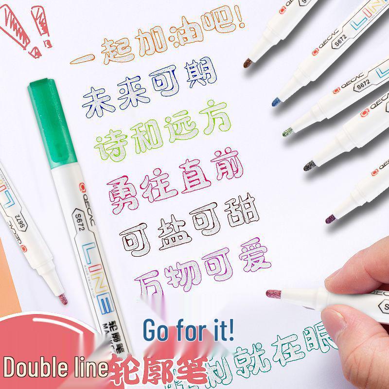 8-Color Glitter Double-Line Highlighter Set with Pearlescent and Fluorescent Dual-Tone Pens