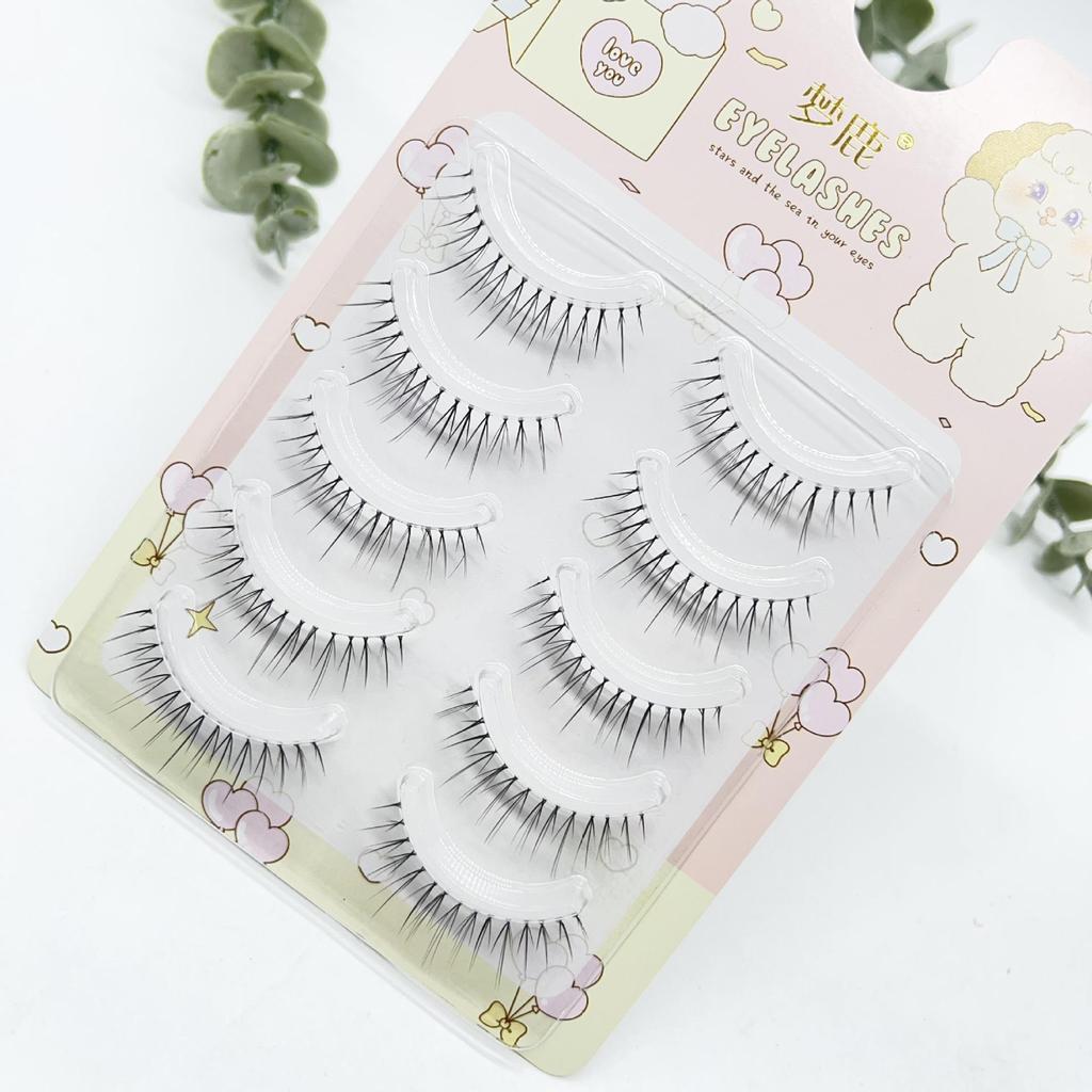 Dream Deer W-71 Natural V-Shape Manga False Eyelashes for Beginners - Transparent Stem One-Piece.