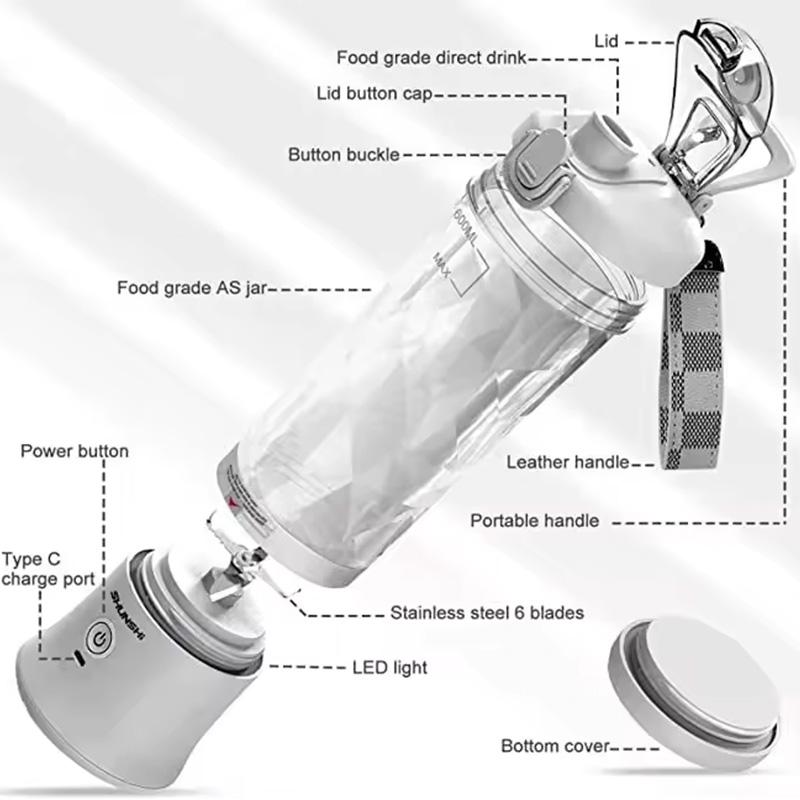 600ml Fitness Shaker Bottle, Portable Electric Fruit Juicer, Fruit Milkshake Blender, USB Charging Juice Shaker Cup