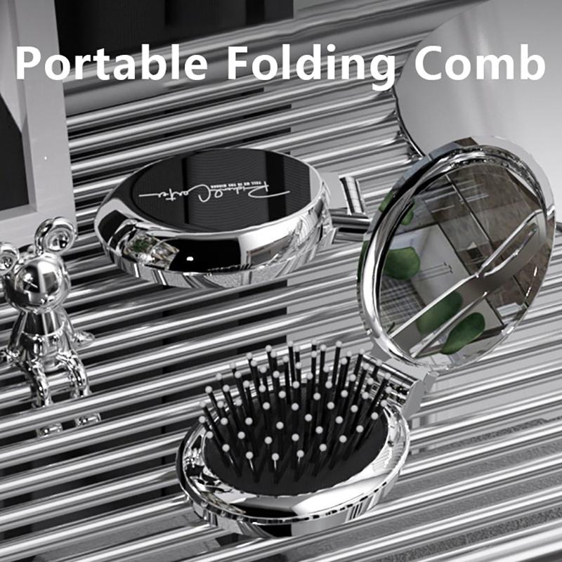 Pieptene de păr Oglinzi portabile pliabile Descurcă capul periei de păr Masaj pentru scalp Oglindă de machiaj Instrument de coafură Antistatic
