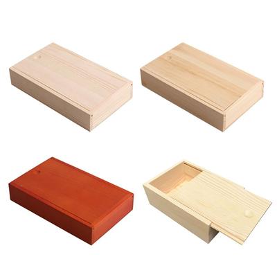 Beads Container Natural Wooden Storage Box with Slide Top Candlenut Card Keeper Wood Jewelry Organizer Case for Home Decoration
