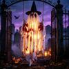 Front Porch Holiday Display Hanging Swing Ghost Halloween Decoration, Spooky Light Up Large Swinging Adjustable Cord with Blood Fabric for Yard