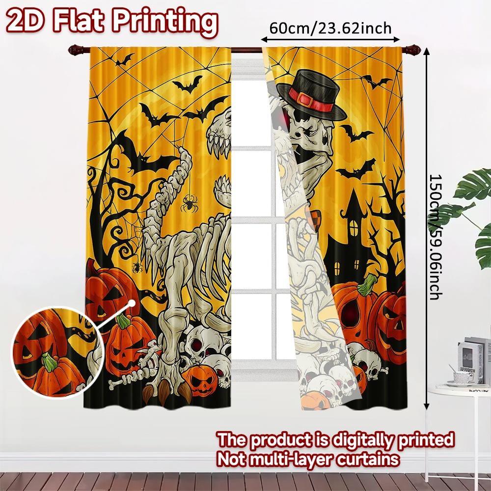 2pcs, 2D FLAT PRINTING Curtains (Without Rod) DinoHalloween Modern Fashionable Curtainments Durable Polyester Curtains