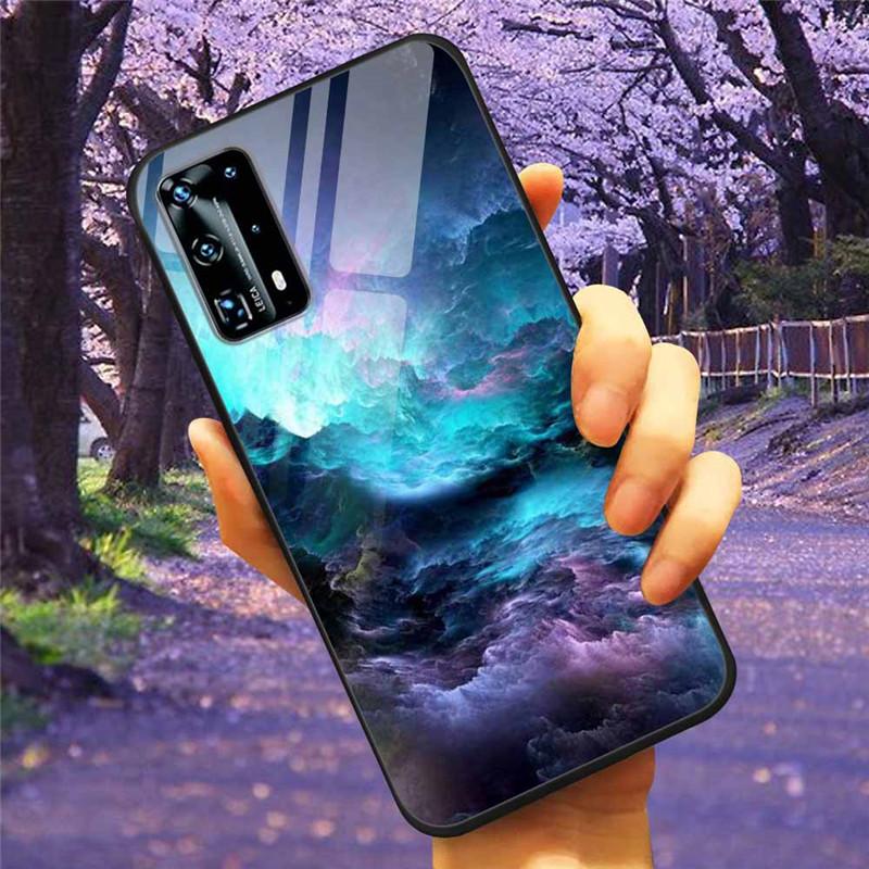 For Huawei P40 Lite / P40Pro Case P 40 Tempered Glass Starry Marble Hard Back Cover for Huawei P40 Pro / P40Lite E Cases Coque