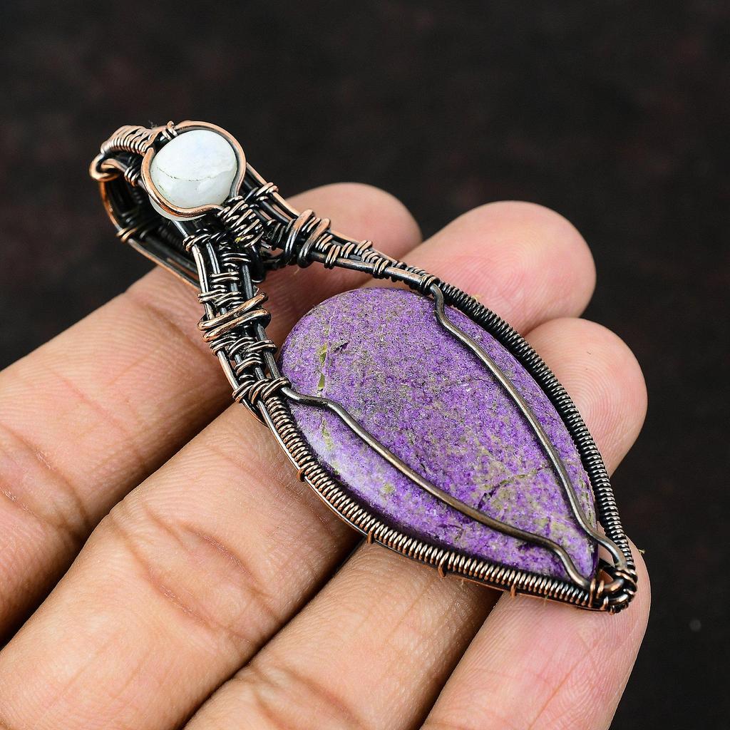 Purpurite Gemstone Pendant Copper Wire Wrapped Pendant Handmade Pendant Rainbow Moonstone Copper Jewelry Gift For Mother Purpurite Jewelry