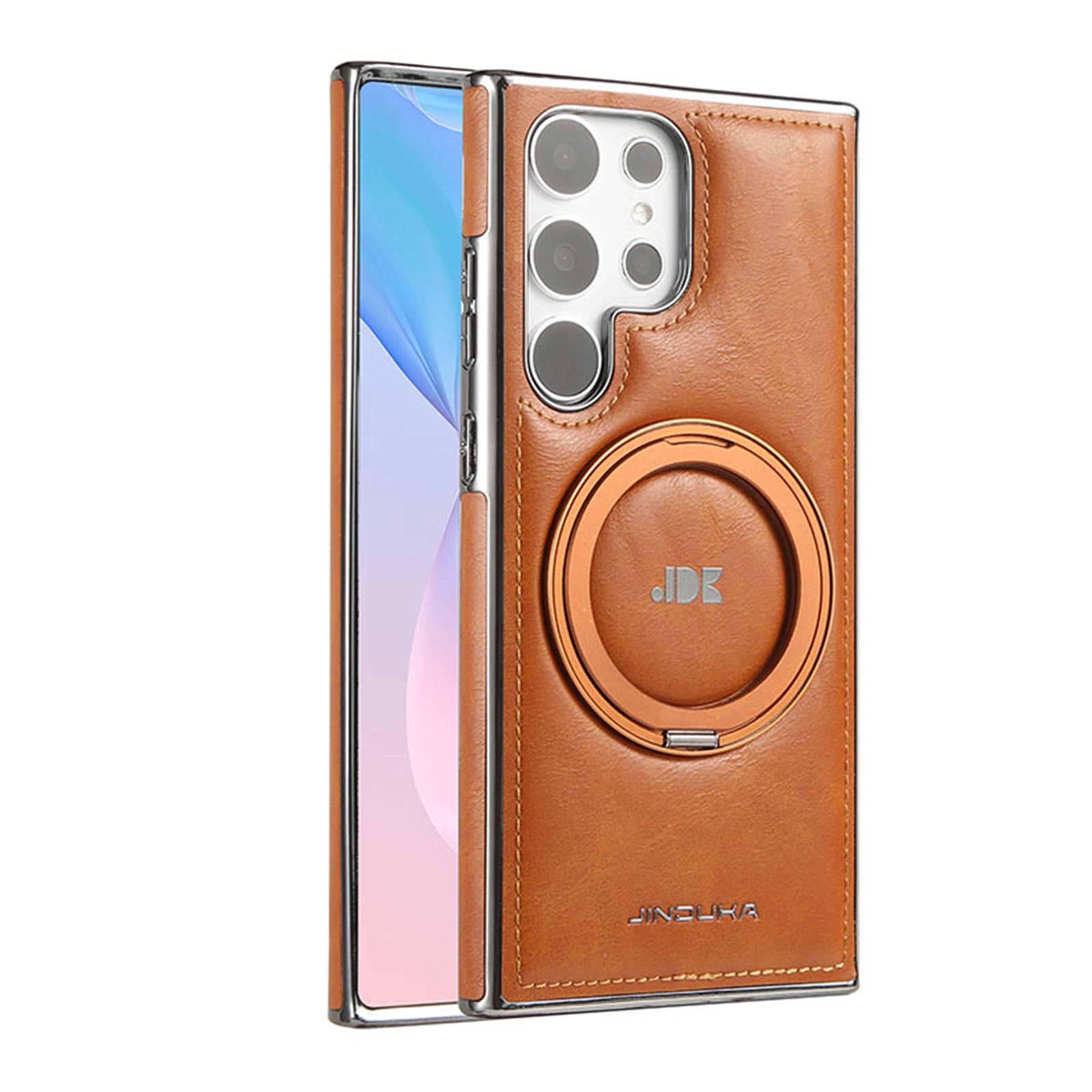 

Luxury Magnetic 360° Rotating Leather phone Case For Samsung S25 S24 Ultra S23 S24 Plus Ring Holder For Magsafe Shockproof Cover Galaxy S23+ світло-коричневого кольору