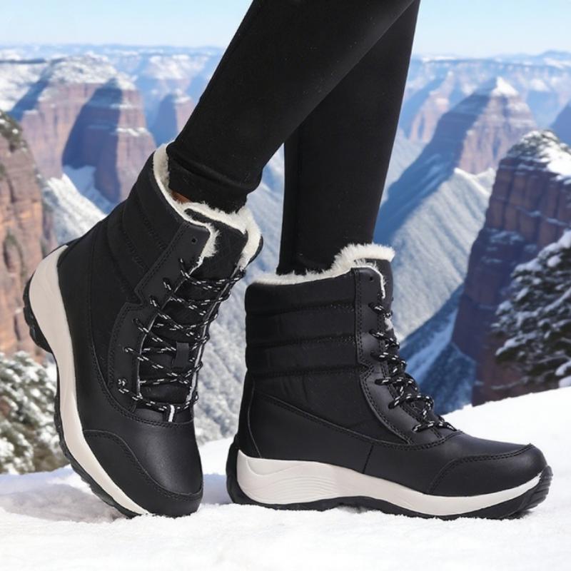 Women's Snow Boots Waterproof Warm Plush Lining Anti-Slip Sole Low Heel Ankle High Stylish Two-Tone Size 36-42 Winter Essential
