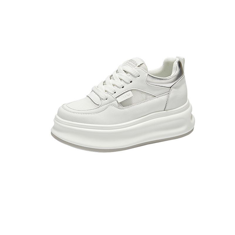 thick-soled leather little white shoes women's new spring versatile single shoes muffin sports shoes inner height increase casual board shoes