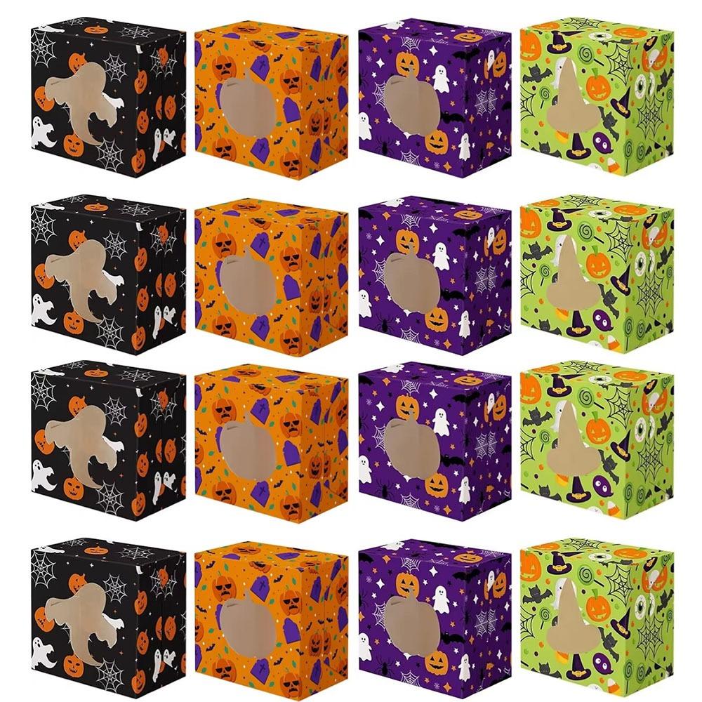 12/24Pcs Paper Halloween Candy Boxes Square Cookies Favor Boxes Halloween Treat Boxes Kids Party